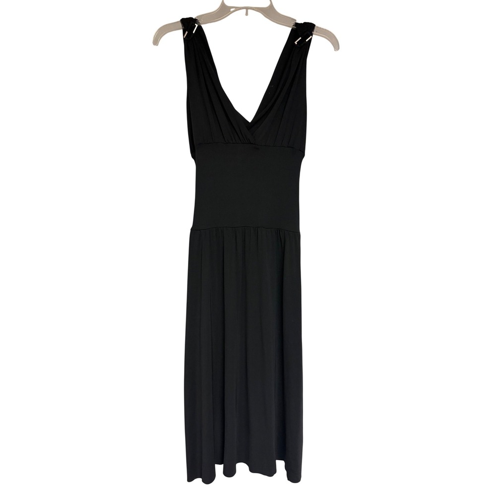 Kenzie Womens Black V-Neck Sleeveless Midi Dress Size Small Cocktail Stretch